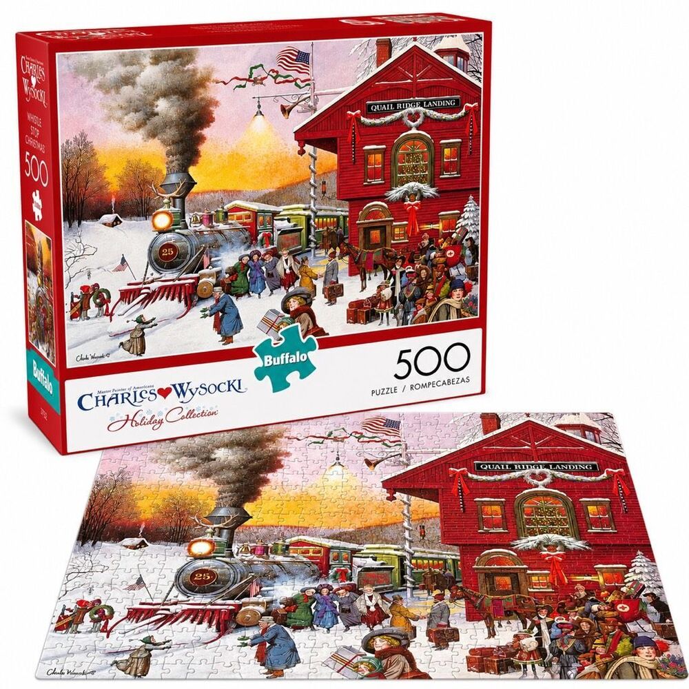 Buffalo Charles Wysocki Whistle Stop Christmas 500 Piece Puzzle COMPLETE Holiday